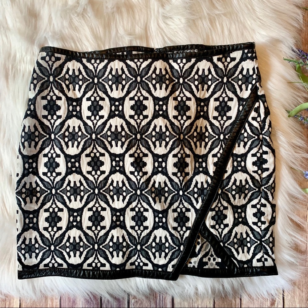 Express | Leather Trim Faux Wrap Skirt